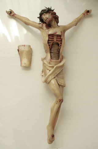 “Anatomical Christ.” This 17th-century polychrome wax figure created by an unknown artist is a Christus Anatomicus, or Anatomical Christ. Little is known about these miniature figures, which have a removable panel in the chest, but it seems likely that they are tools for meditating on Christ’s paradoxical nature of being both man and God. © Museo dell’Agricoltura e del Mondo Rurale, San Martino io Rio (Reggio Emilia, Italy). Photo: Costantino Ferlauto, IBC Emilia-Romagna